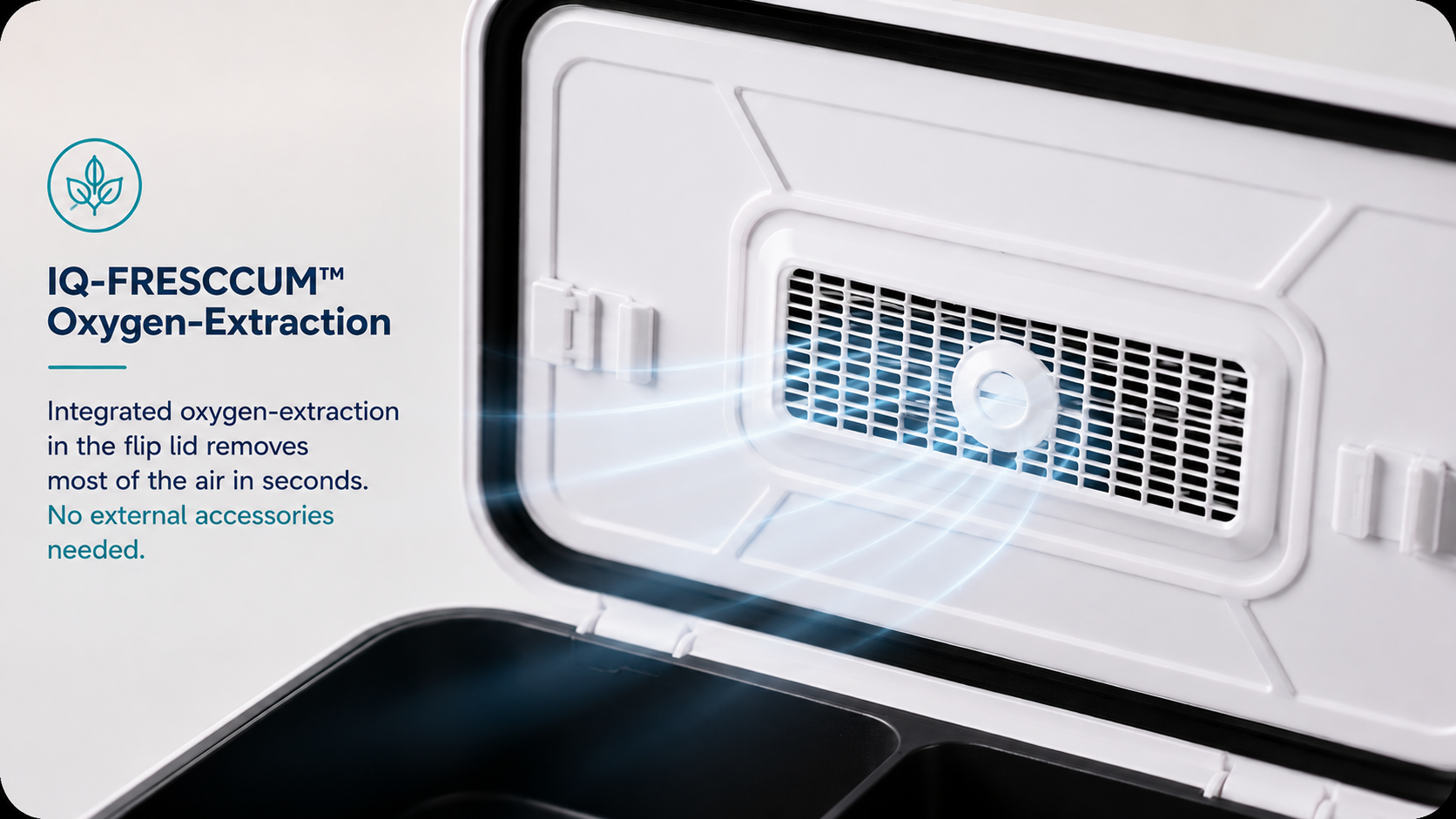 IQ-FRESCCUM oxygen-extraction system — prevents food oxidation in the innovative school lunchbox